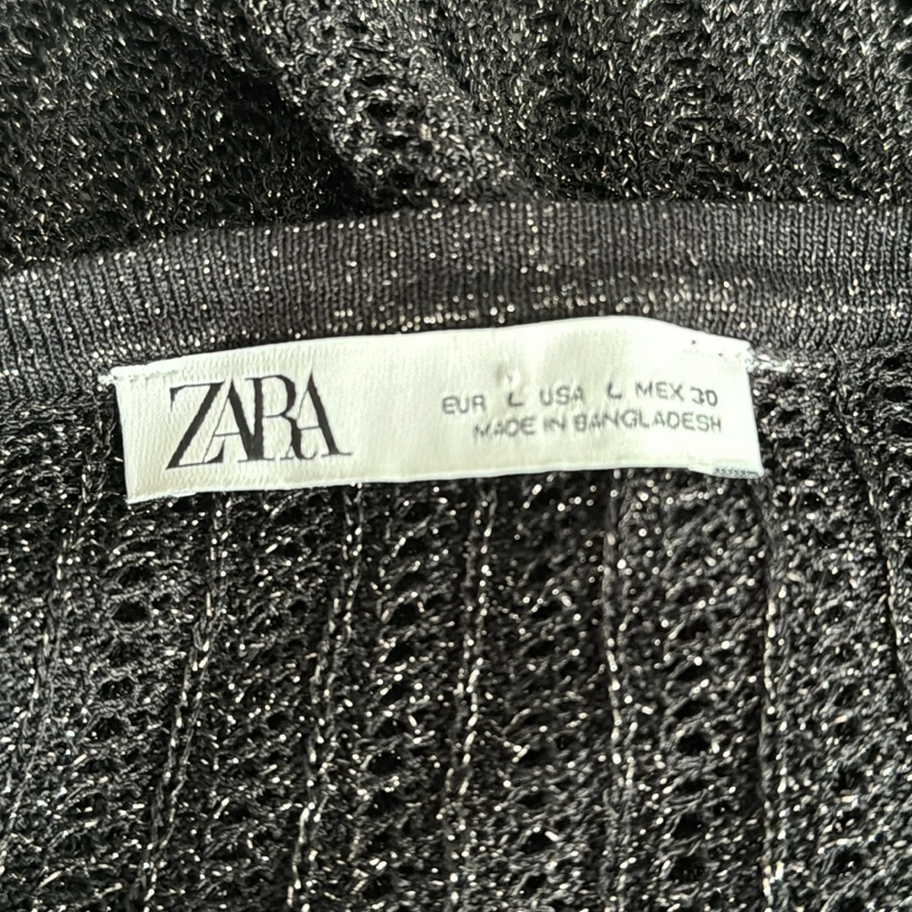 ZARA Fitted Sweater Black Metallic Sparkle size L Crochet See Through Party - Picture 4 of 6